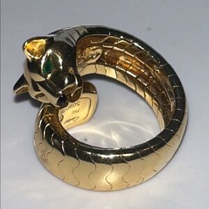 💫Cartier💫 Panther💫Tubugas Ring 18k Yellow Gold/Emerald Eyes/Black Onyx Nose